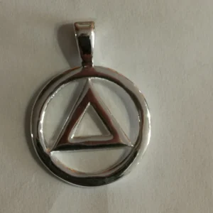 Silver, gold pendant with the logo of Alcoholics Anonymous